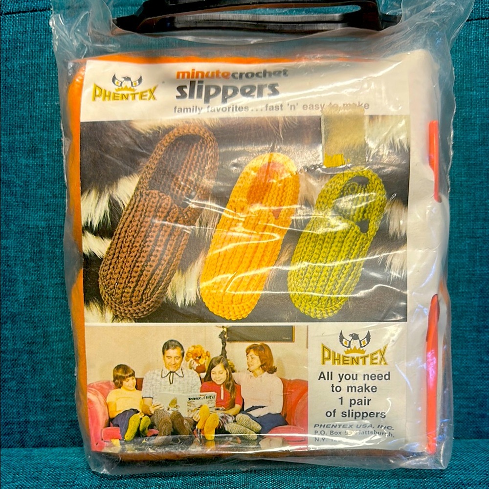 Rare Minute Crochet Slippers Craft Kit Phentex Orange Instructions New